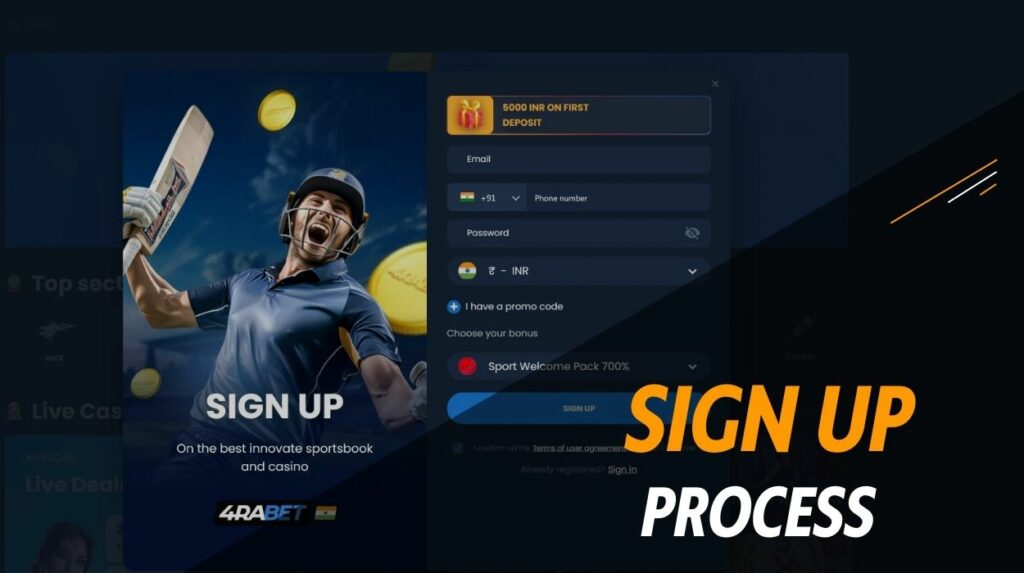 4rabet sports betting website Sign Up Process